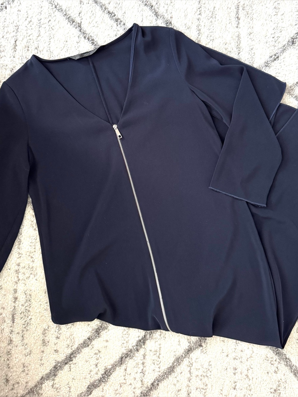 ZARA Navy Zip-Front Long Sleeve Women's Dress - Picture 2 of 4